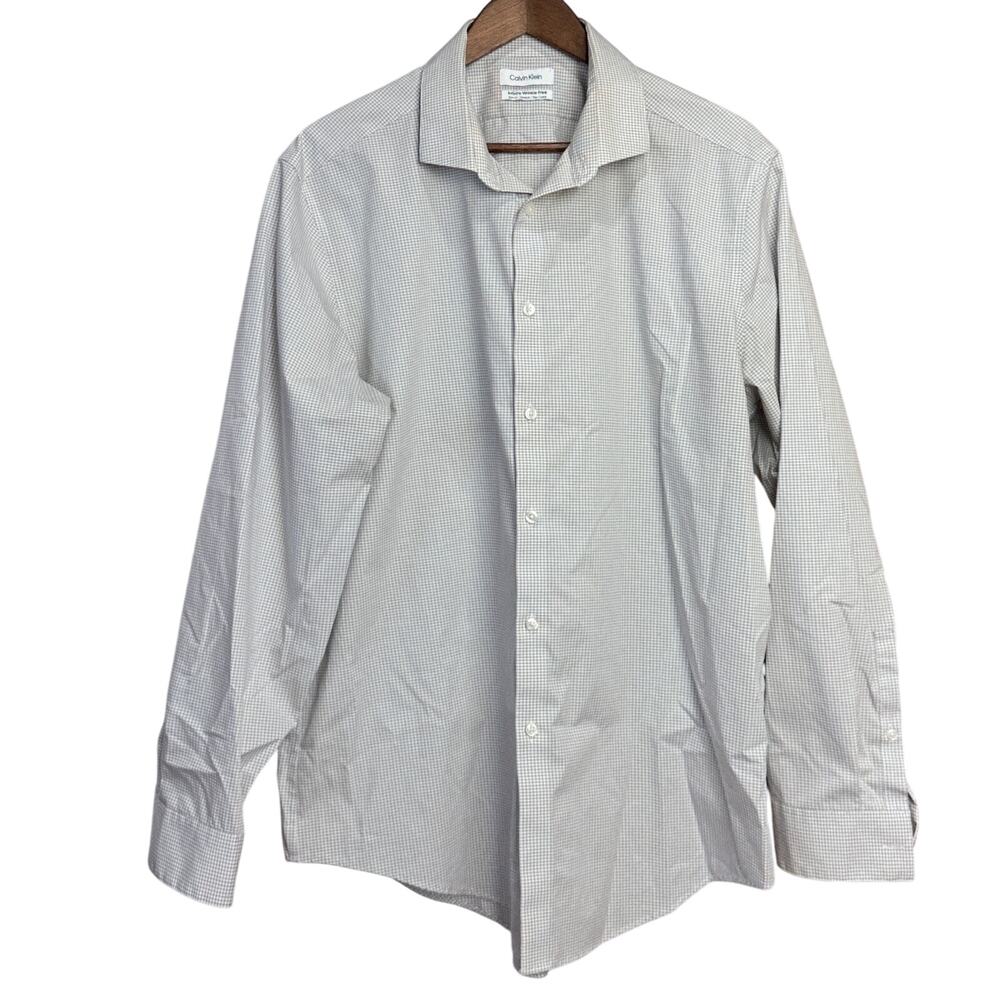 Mens Grey &White Button Up Long Sleeve Cotton Shirt -Size XL